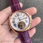 TF Factory Cle De Cartier Tourbillon 35mm Rose Gold Case Purple Leather Strap Automatic Women's Watch